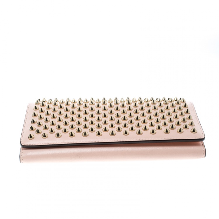 Pre Owned Christian Louboutin Blush Pink Leather Spiked Paloma Clutch