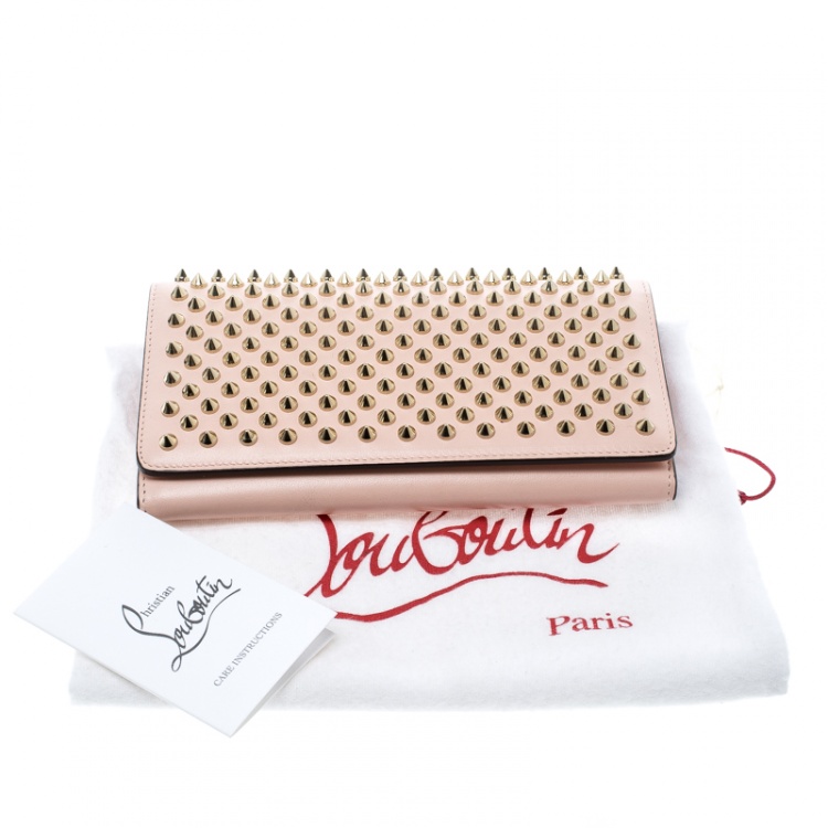 Pre Owned Christian Louboutin Blush Pink Leather Spiked Paloma Clutch