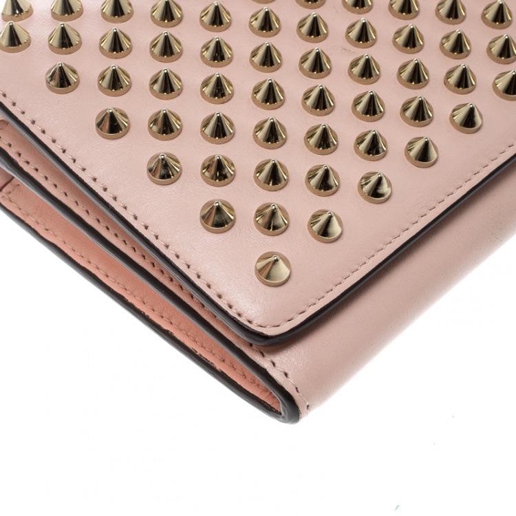 Pre Owned Christian Louboutin Blush Pink Leather Spiked Paloma Clutch