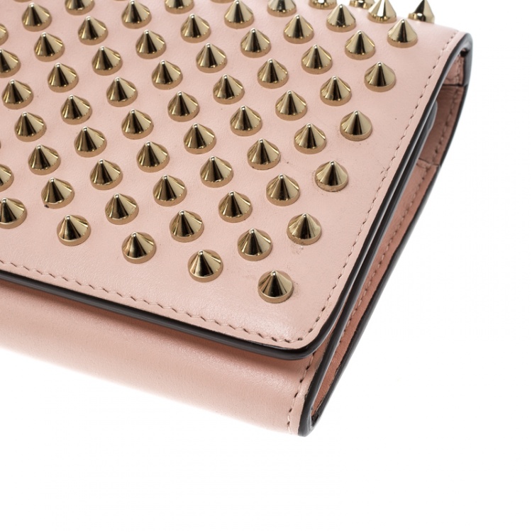 Pre Owned Christian Louboutin Blush Pink Leather Spiked Paloma Clutch