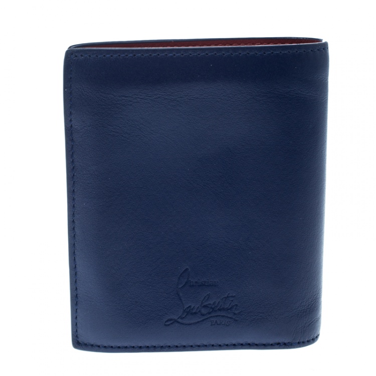 Pre Owned Christian Louboutin Blue Leather Spiked Compact Wallet