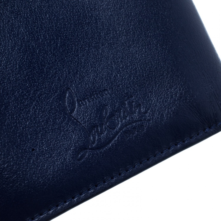 Pre Owned Christian Louboutin Blue Leather Spiked Compact Wallet