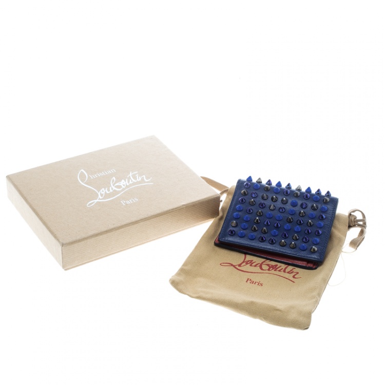 Pre Owned Christian Louboutin Blue Leather Spiked Compact Wallet
