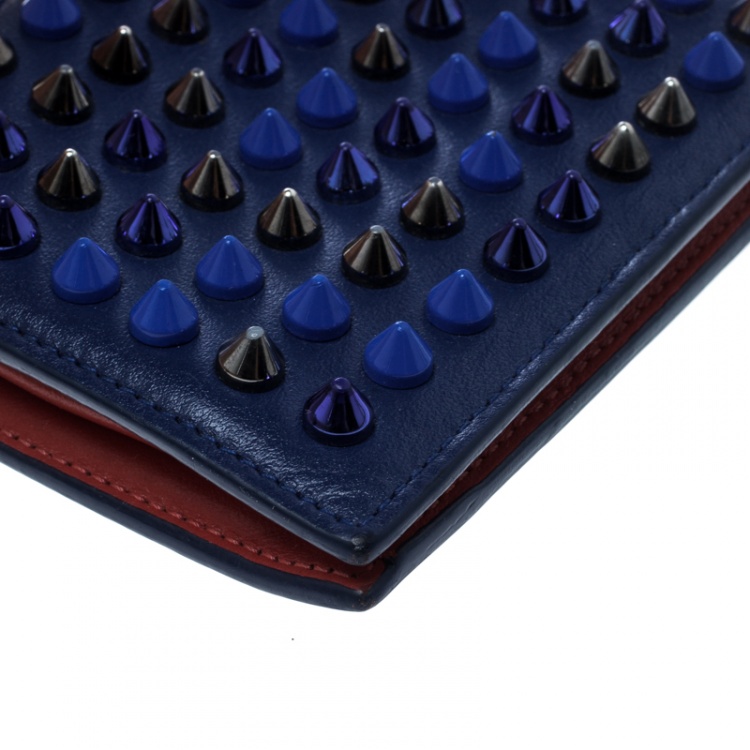 Pre Owned Christian Louboutin Blue Leather Spiked Compact Wallet