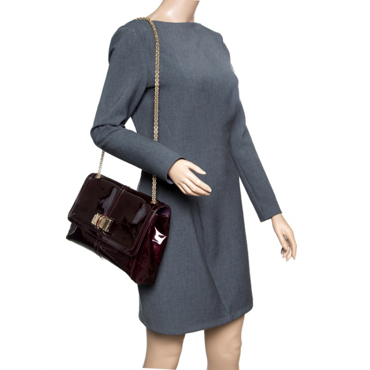 Pre Owned Christian Louboutin Dark Burgndy Patent Leather Large Sweet Charity Shoulder Bag