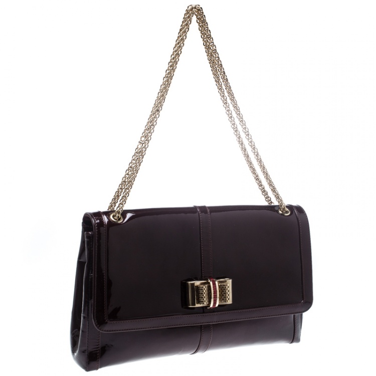 Pre Owned Christian Louboutin Dark Burgndy Patent Leather Large Sweet Charity Shoulder Bag