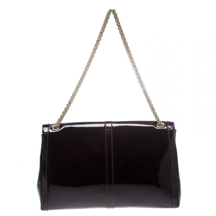 Pre Owned Christian Louboutin Dark Burgndy Patent Leather Large Sweet Charity Shoulder Bag