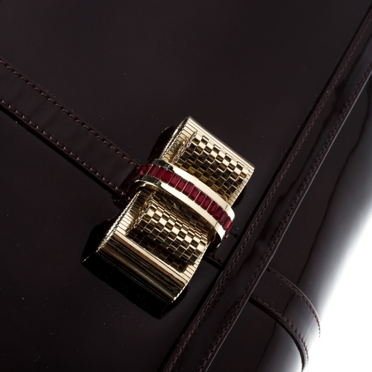 Pre Owned Christian Louboutin Dark Burgndy Patent Leather Large Sweet Charity Shoulder Bag