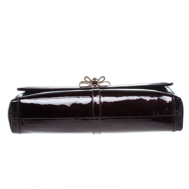 Pre Owned Christian Louboutin Dark Burgndy Patent Leather Large Sweet Charity Shoulder Bag