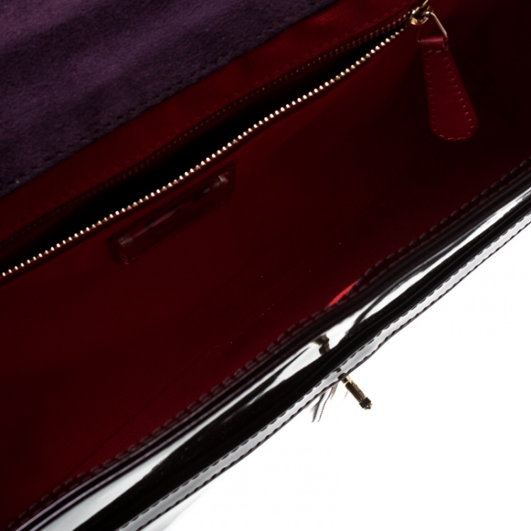 Pre Owned Christian Louboutin Dark Burgndy Patent Leather Large Sweet Charity Shoulder Bag
