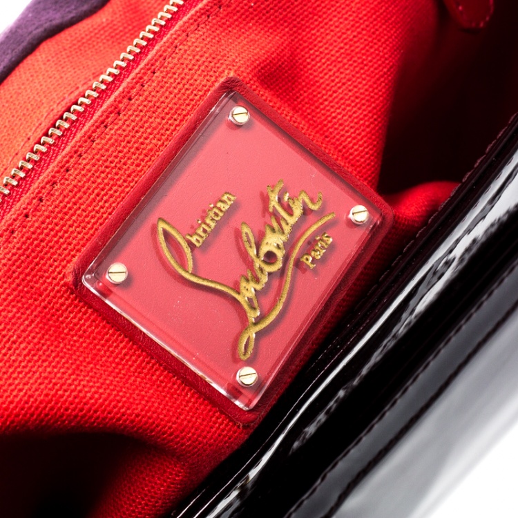 Pre Owned Christian Louboutin Dark Burgndy Patent Leather Large Sweet Charity Shoulder Bag