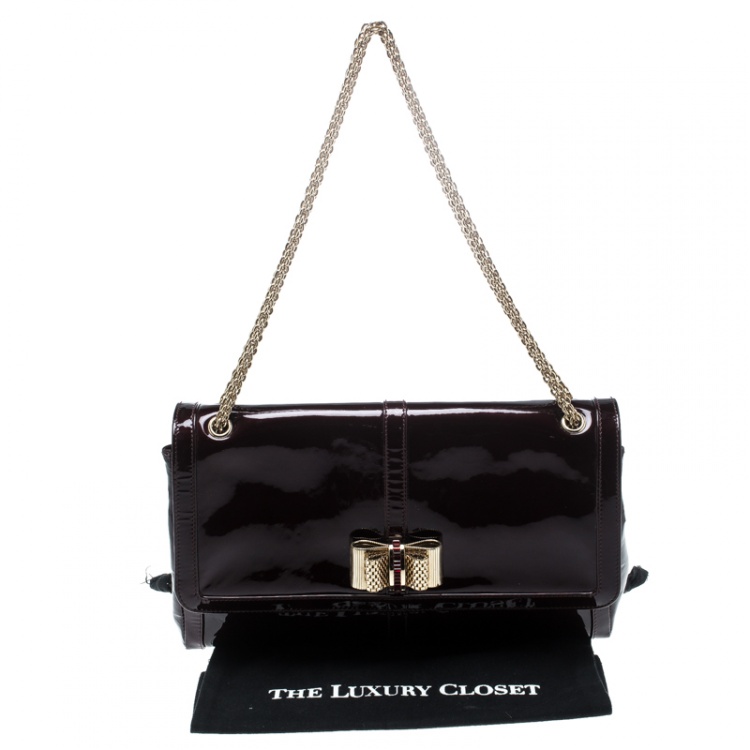 Pre Owned Christian Louboutin Dark Burgndy Patent Leather Large Sweet Charity Shoulder Bag