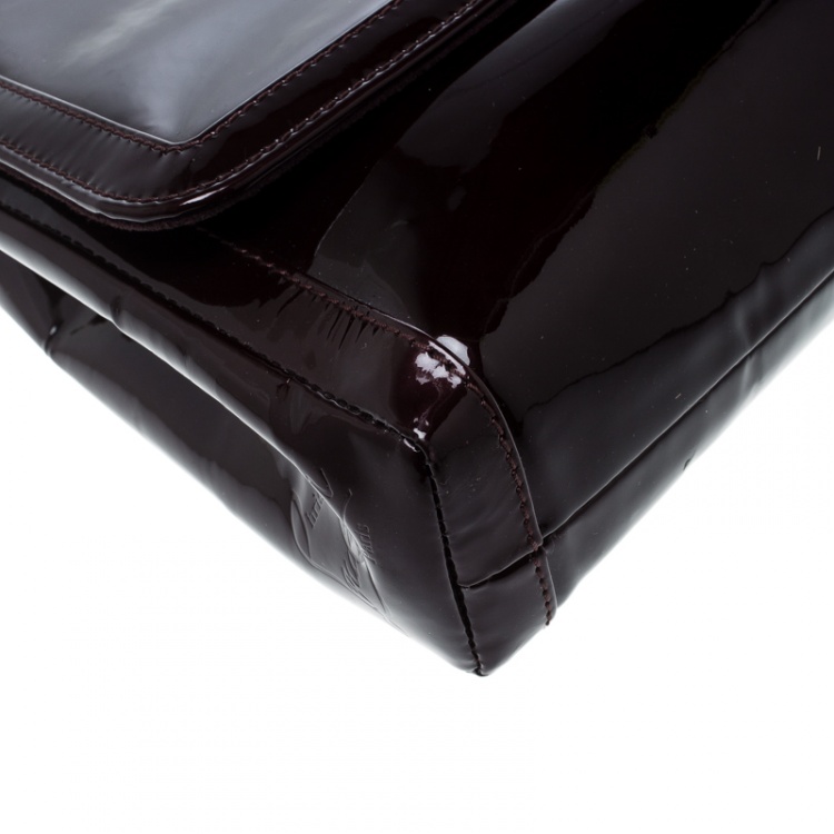 Pre Owned Christian Louboutin Dark Burgndy Patent Leather Large Sweet Charity Shoulder Bag