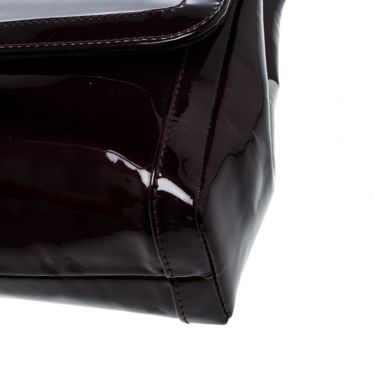 Pre Owned Christian Louboutin Dark Burgndy Patent Leather Large Sweet Charity Shoulder Bag