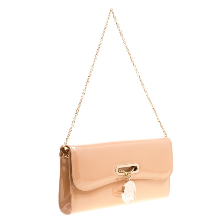 Pre Owned Christian Louboutin Beige Patent Leather Riviera Clutch