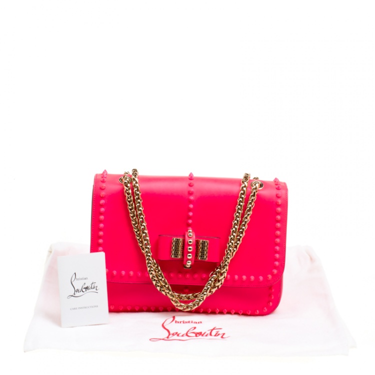 مملوكة مسبقًا Christian Louboutin Neon Pink Matte Leather Small Rockstud Sweet Charity Shoulder Bag