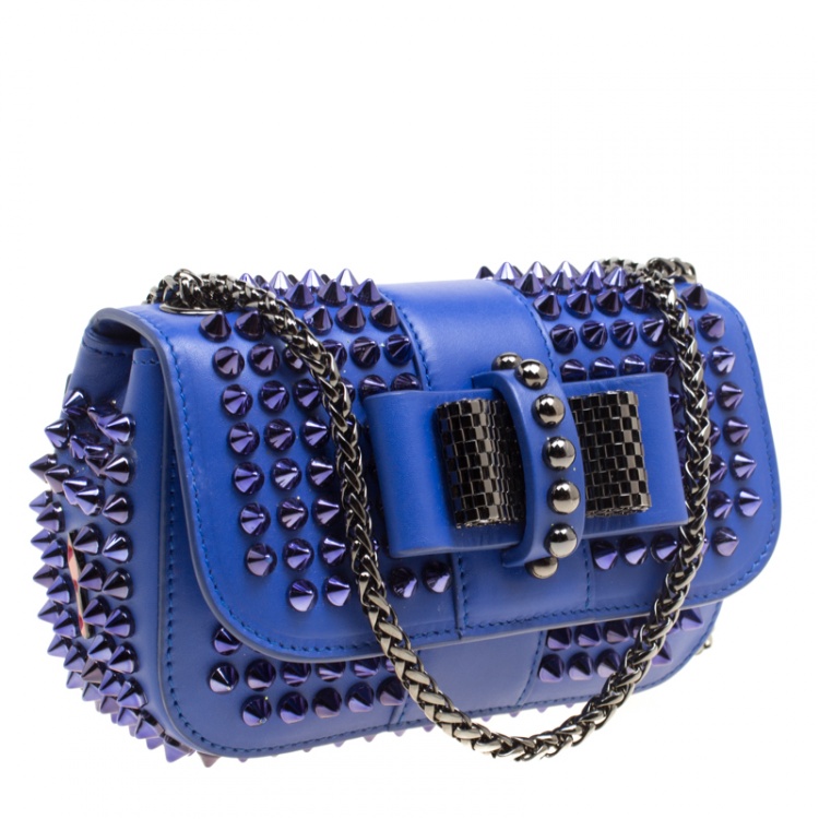 Pre Owned Christian Louboutin Blue Leather Mini Spiked Sweet Charity Crossbody Bag