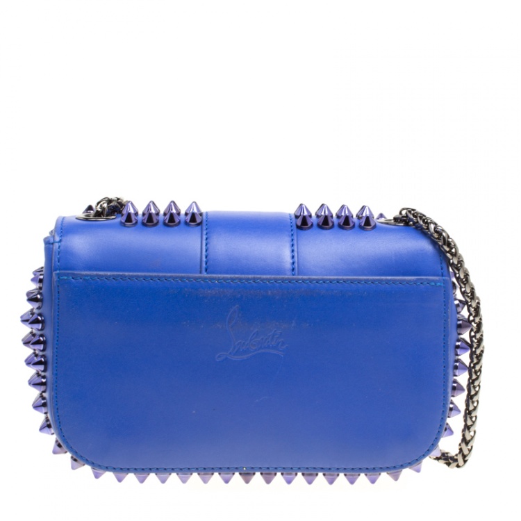 Pre Owned Christian Louboutin Blue Leather Mini Spiked Sweet Charity Crossbody Bag