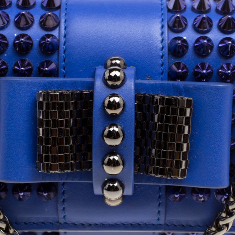 Pre Owned Christian Louboutin Blue Leather Mini Spiked Sweet Charity Crossbody Bag