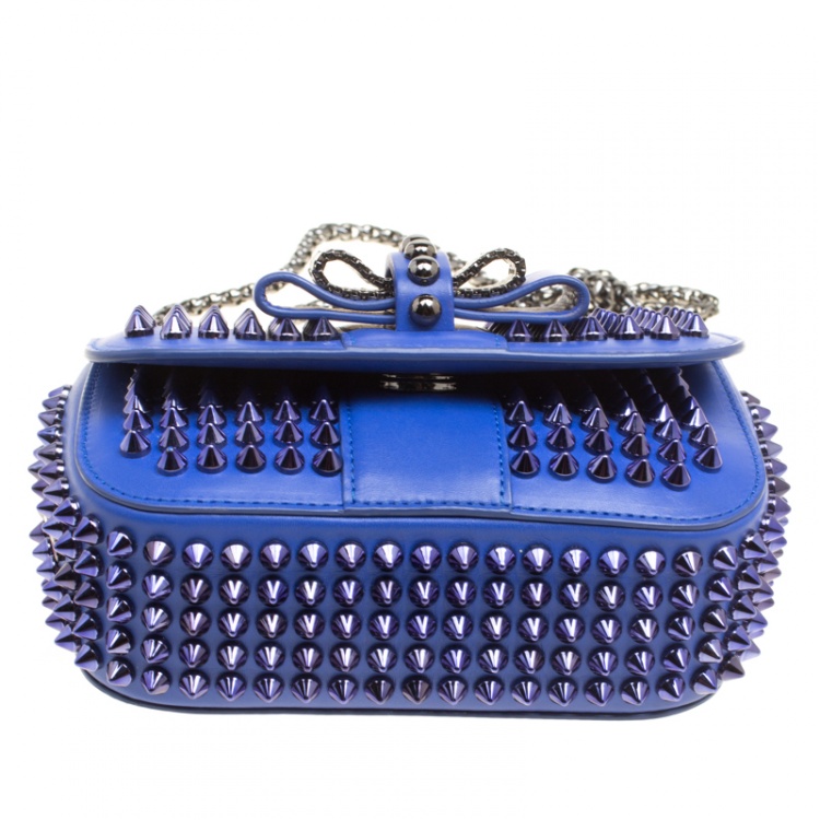 Pre Owned Christian Louboutin Blue Leather Mini Spiked Sweet Charity Crossbody Bag