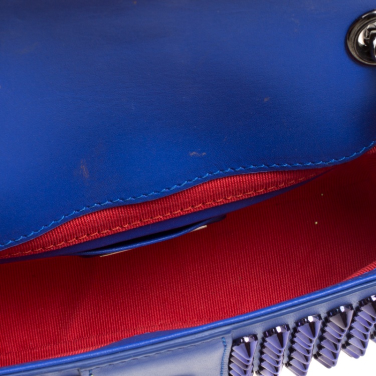 Pre Owned Christian Louboutin Blue Leather Mini Spiked Sweet Charity Crossbody Bag