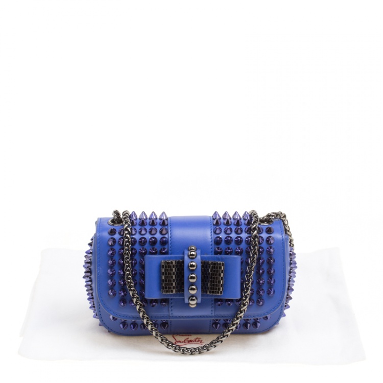 Pre Owned Christian Louboutin Blue Leather Mini Spiked Sweet Charity Crossbody Bag