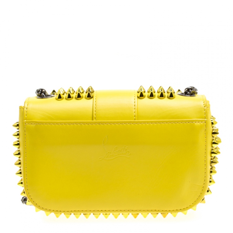 Pre Owned Christian Louboutin Yellow Leather Mini Spiked Sweet Charity Crossbody Bag