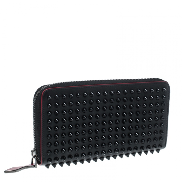 Pre Owned Christian Louboutin Black Leather Studded Spike Continental Wallet