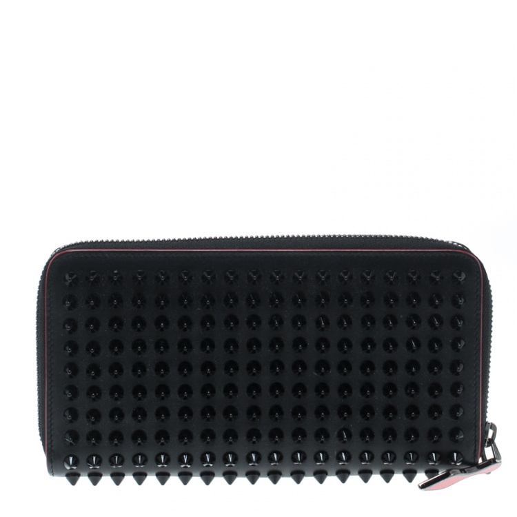 Pre Owned Christian Louboutin Black Leather Studded Spike Continental Wallet