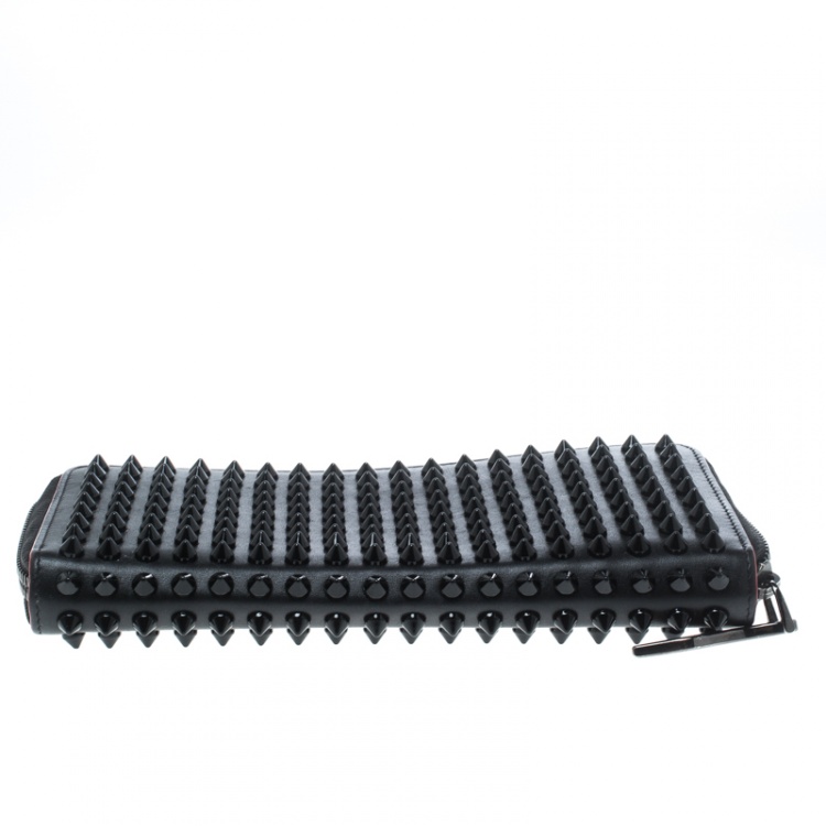 Pre Owned Christian Louboutin Black Leather Studded Spike Continental Wallet