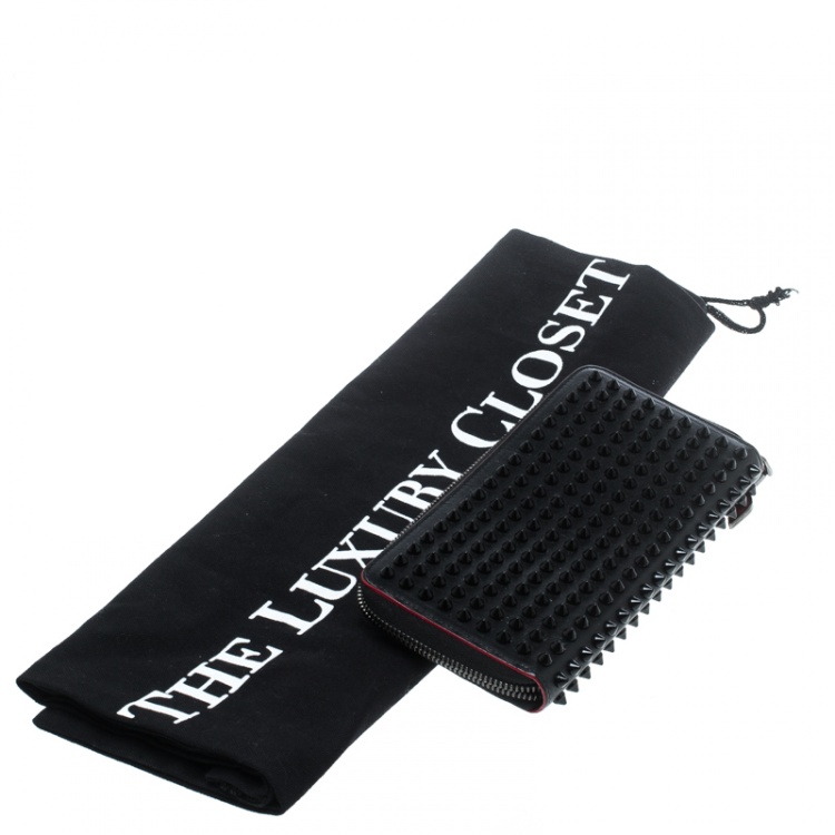 Pre Owned Christian Louboutin Black Leather Studded Spike Continental Wallet