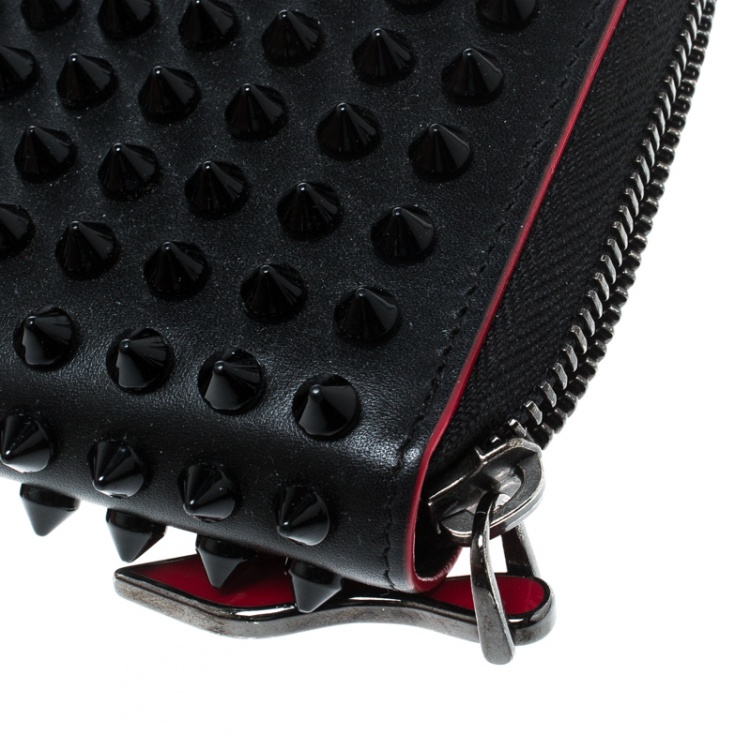 Pre Owned Christian Louboutin Black Leather Studded Spike Continental Wallet