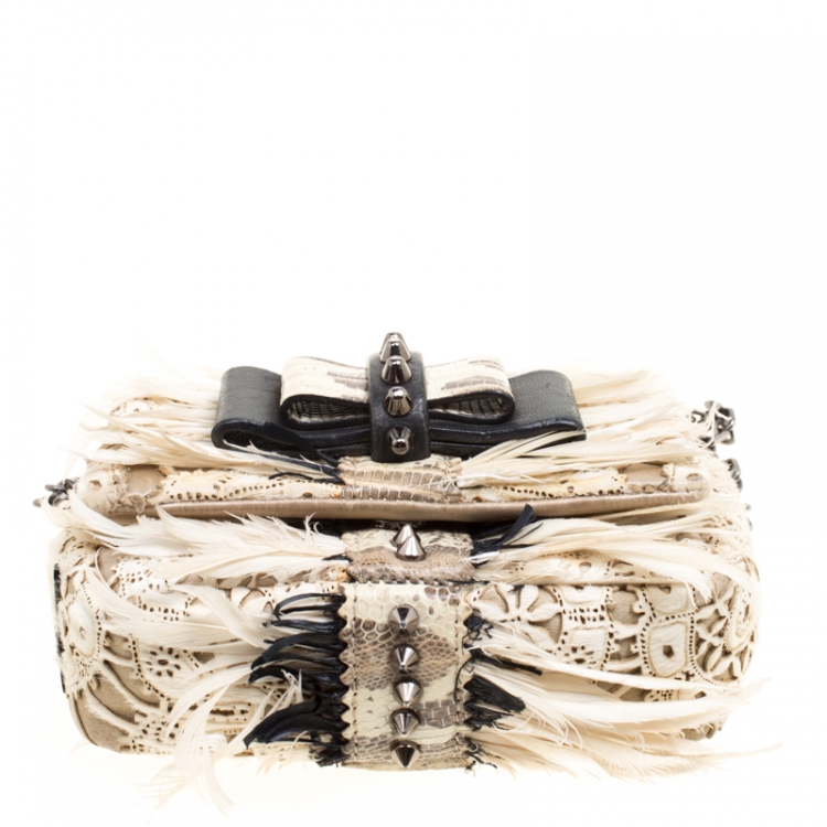 Pre Owned Christian Louboutin Multicolor Calfhair/Lizard and Feather Paradis Sweet Charity Bag