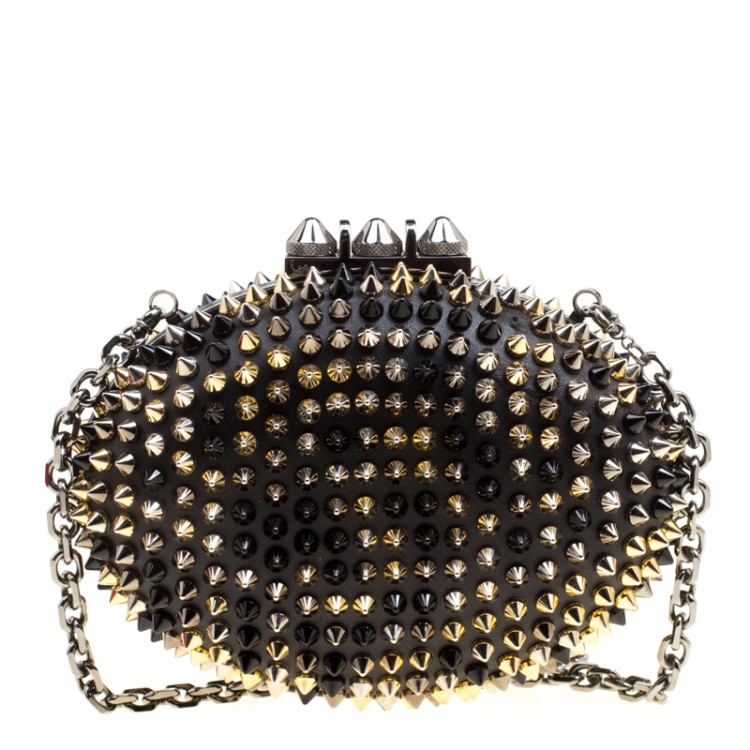 Pre Owned Christian Louboutin Black Leather Spikes Mina Clutch