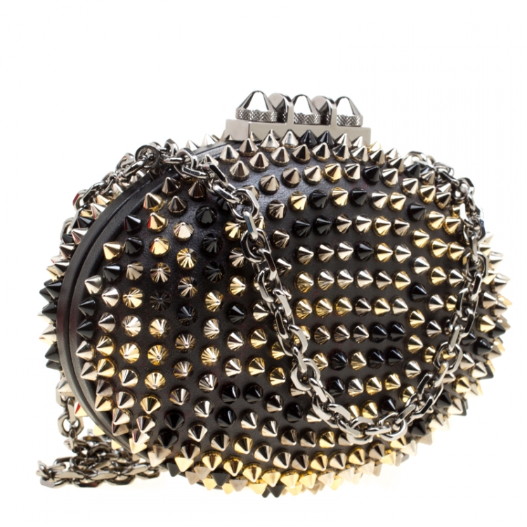Pre Owned Christian Louboutin Black Leather Spikes Mina Clutch