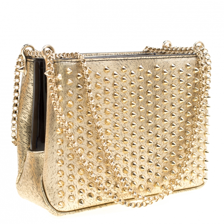 مملوكة مسبقًا Christian Louboutin Gold Textured Leather Triloubi Chain Shoulder Bag