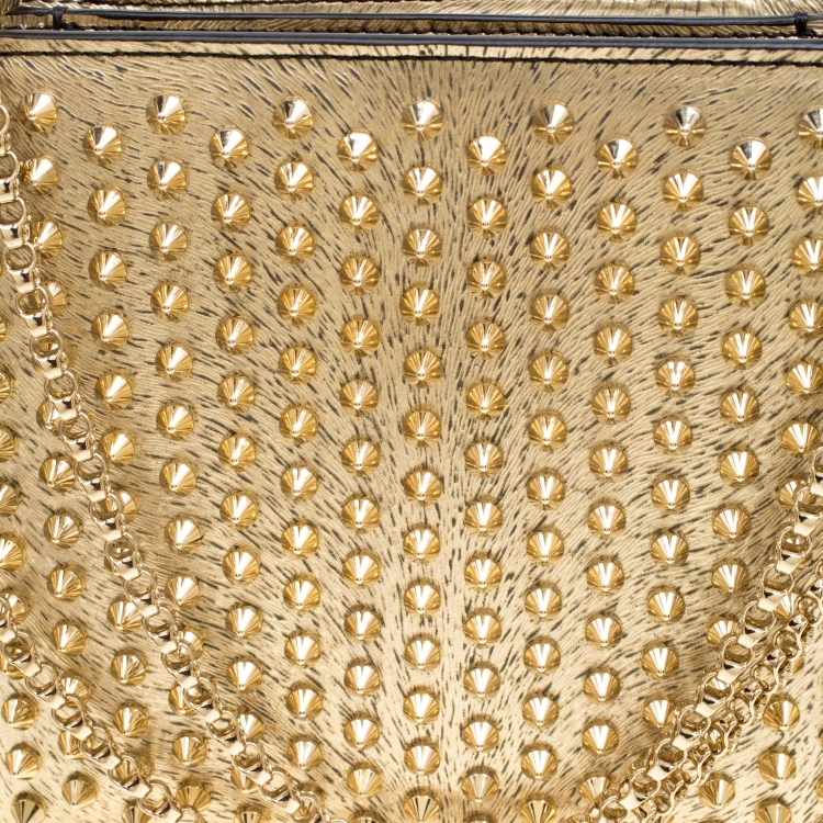 مملوكة مسبقًا Christian Louboutin Gold Textured Leather Triloubi Chain Shoulder Bag