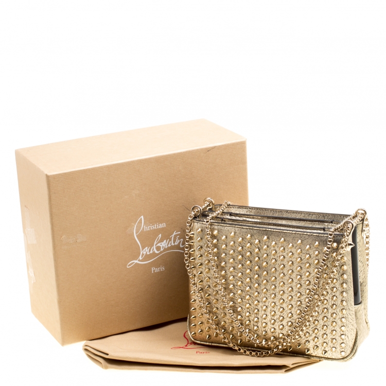 مملوكة مسبقًا Christian Louboutin Gold Textured Leather Triloubi Chain Shoulder Bag