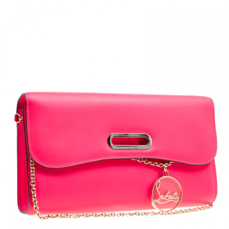 مملوكة مسبقًا Christian Louboutin Fluorescent Pink Leather Riviera Clutch
