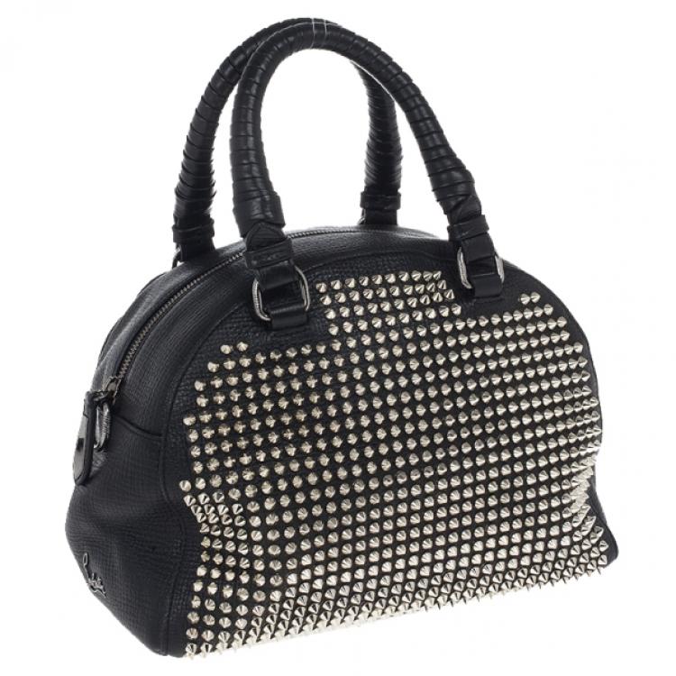 Pre Owned Christian Louboutin Panettone Spiked Black Leather Satchel