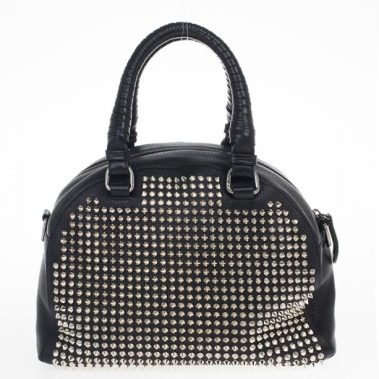Pre Owned Christian Louboutin Panettone Spiked Black Leather Satchel