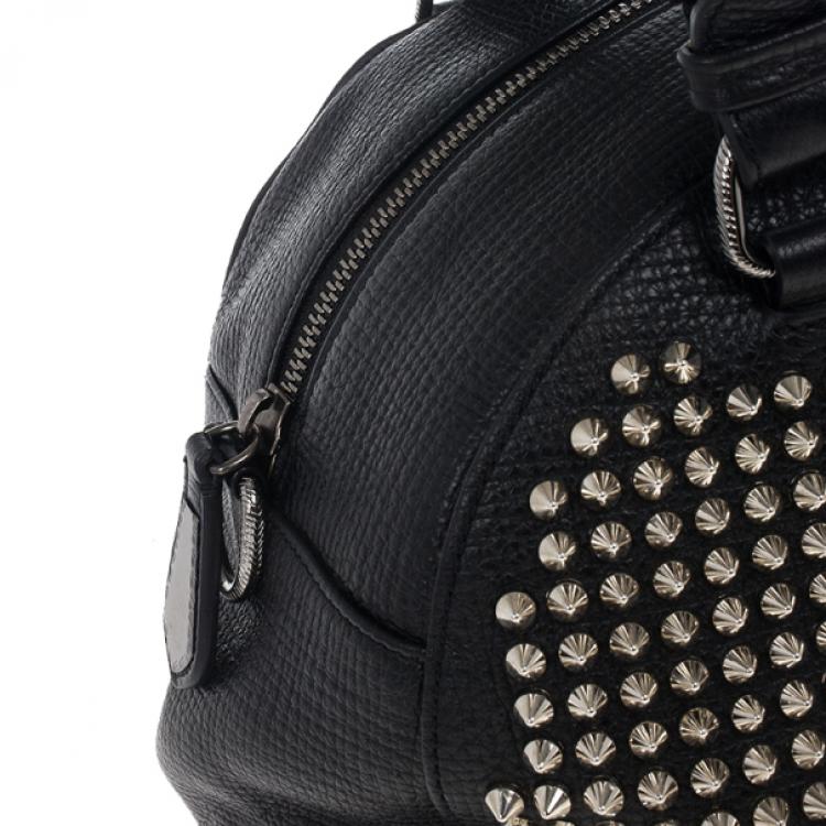 Pre Owned Christian Louboutin Panettone Spiked Black Leather Satchel