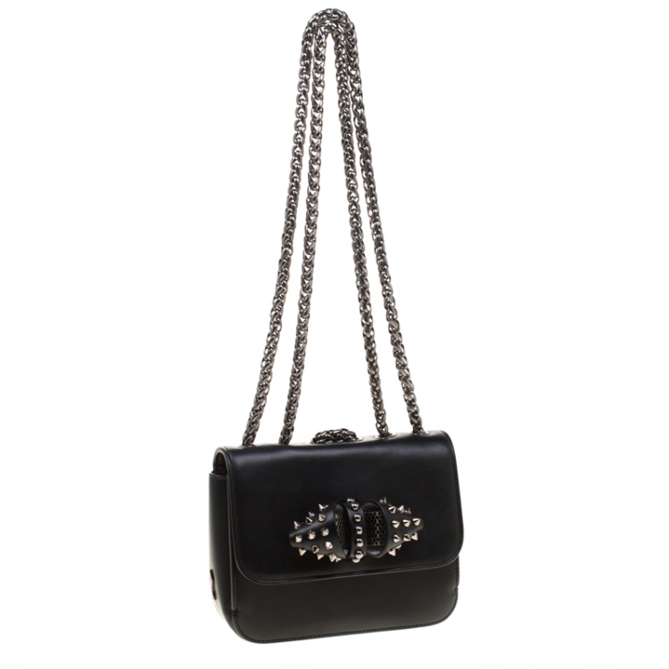 Pre Owned Christian Louboutin Black Leather Sweet Charity Loubi Bow Shoulder Bag