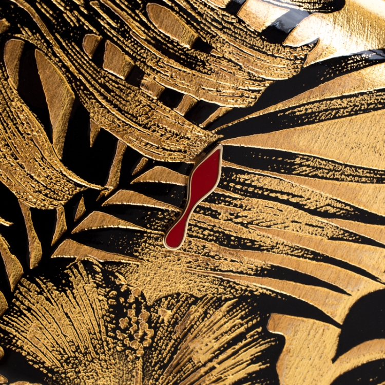 Pre Owned Christian Louboutin Gold/Black Floral Chain Clutch