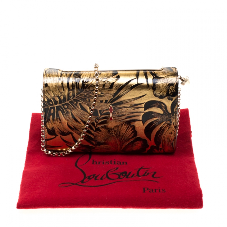 Pre Owned Christian Louboutin Gold/Black Floral Chain Clutch