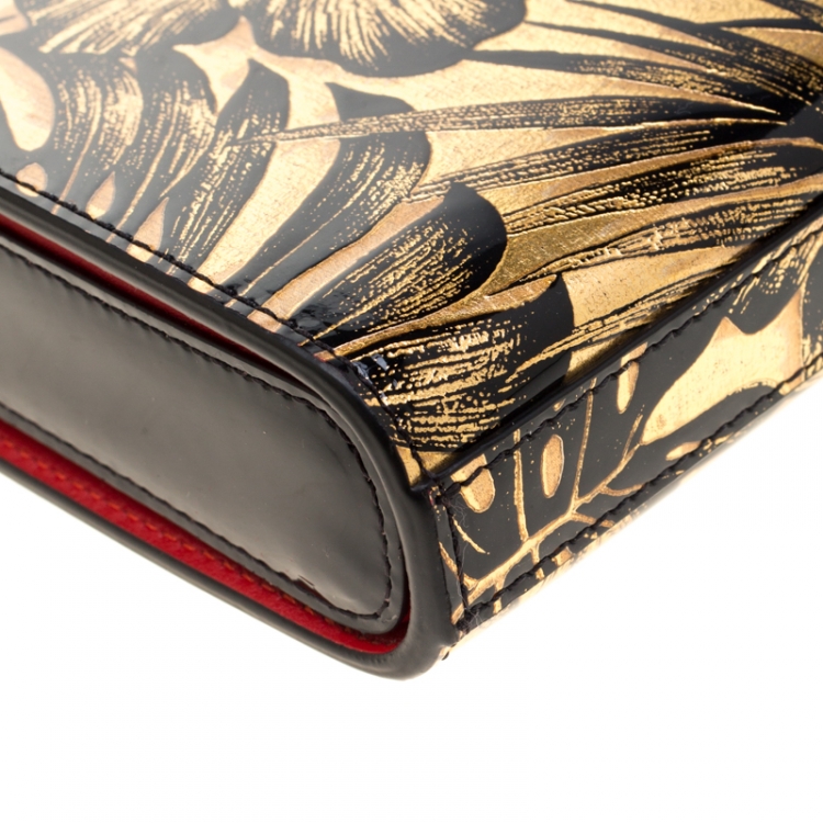 Pre Owned Christian Louboutin Gold/Black Floral Chain Clutch
