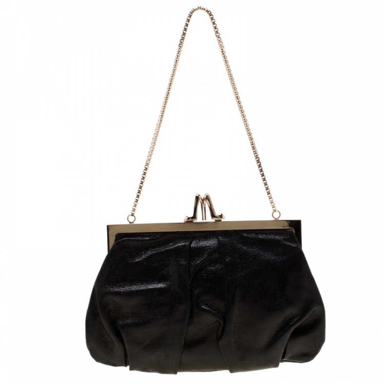Pre Owned Christian Louboutin Black Metallic Leather Loubiday Clutch