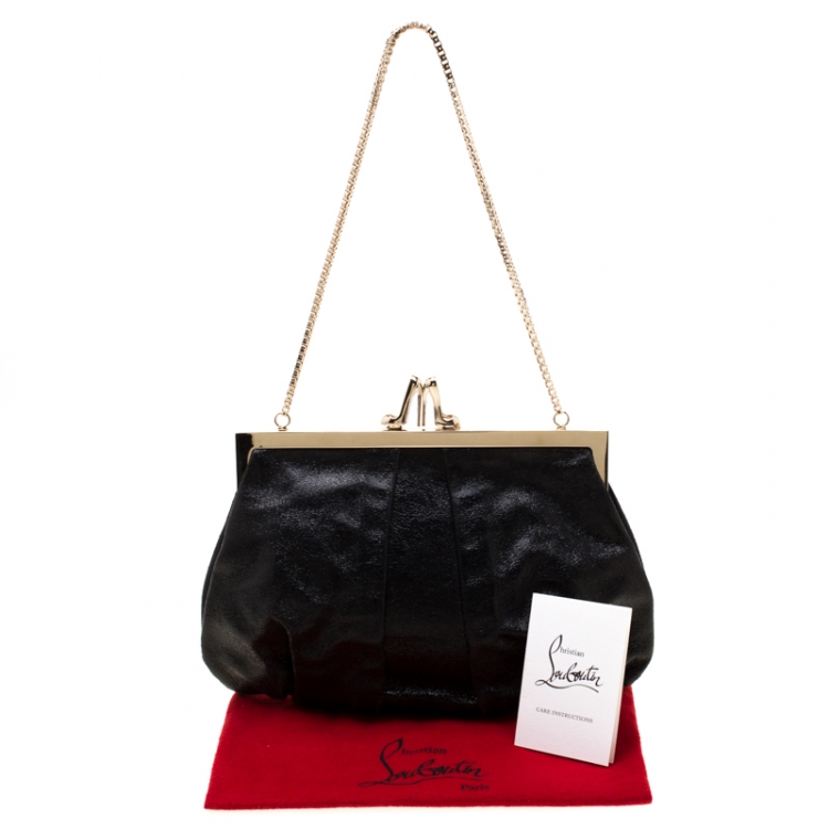 Pre Owned Christian Louboutin Black Metallic Leather Loubiday Clutch