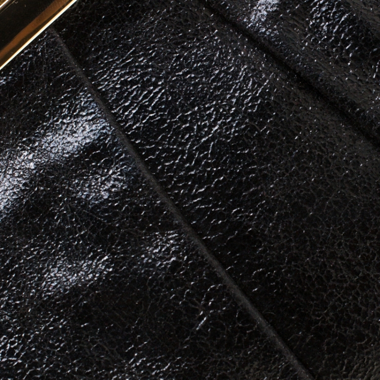 Pre Owned Christian Louboutin Black Metallic Leather Loubiday Clutch