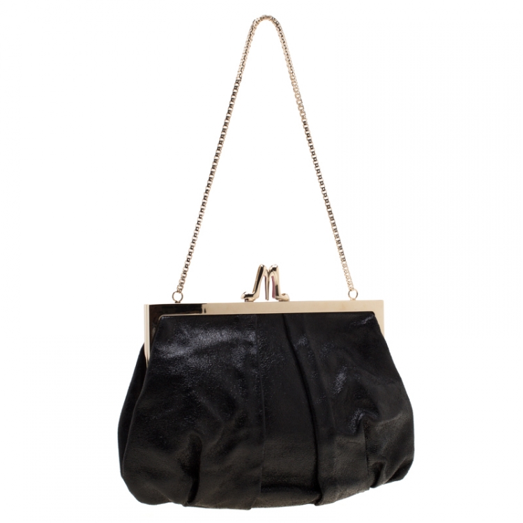 Pre Owned Christian Louboutin Black Metallic Leather Loubiday Clutch